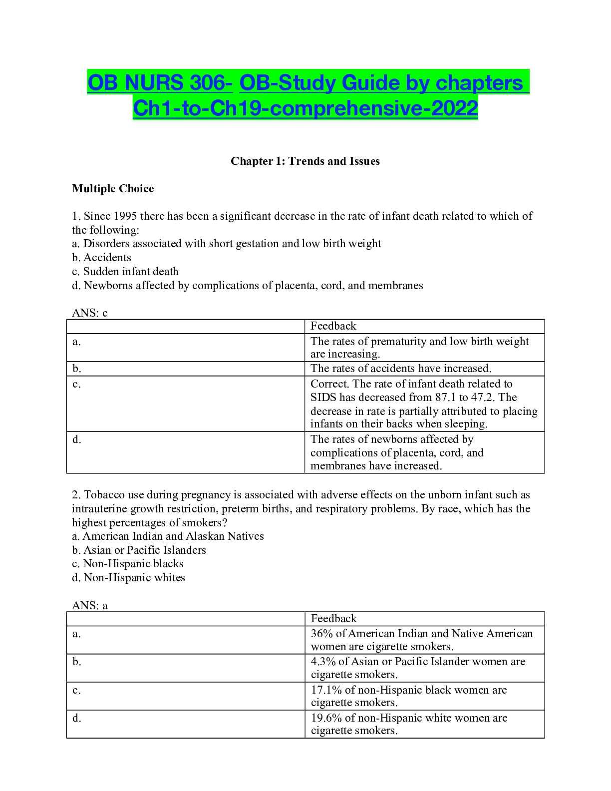 Preview of OB NURS 306- OB-Study Guide by chapters Ch1-to-Ch19-comprehensive-2022